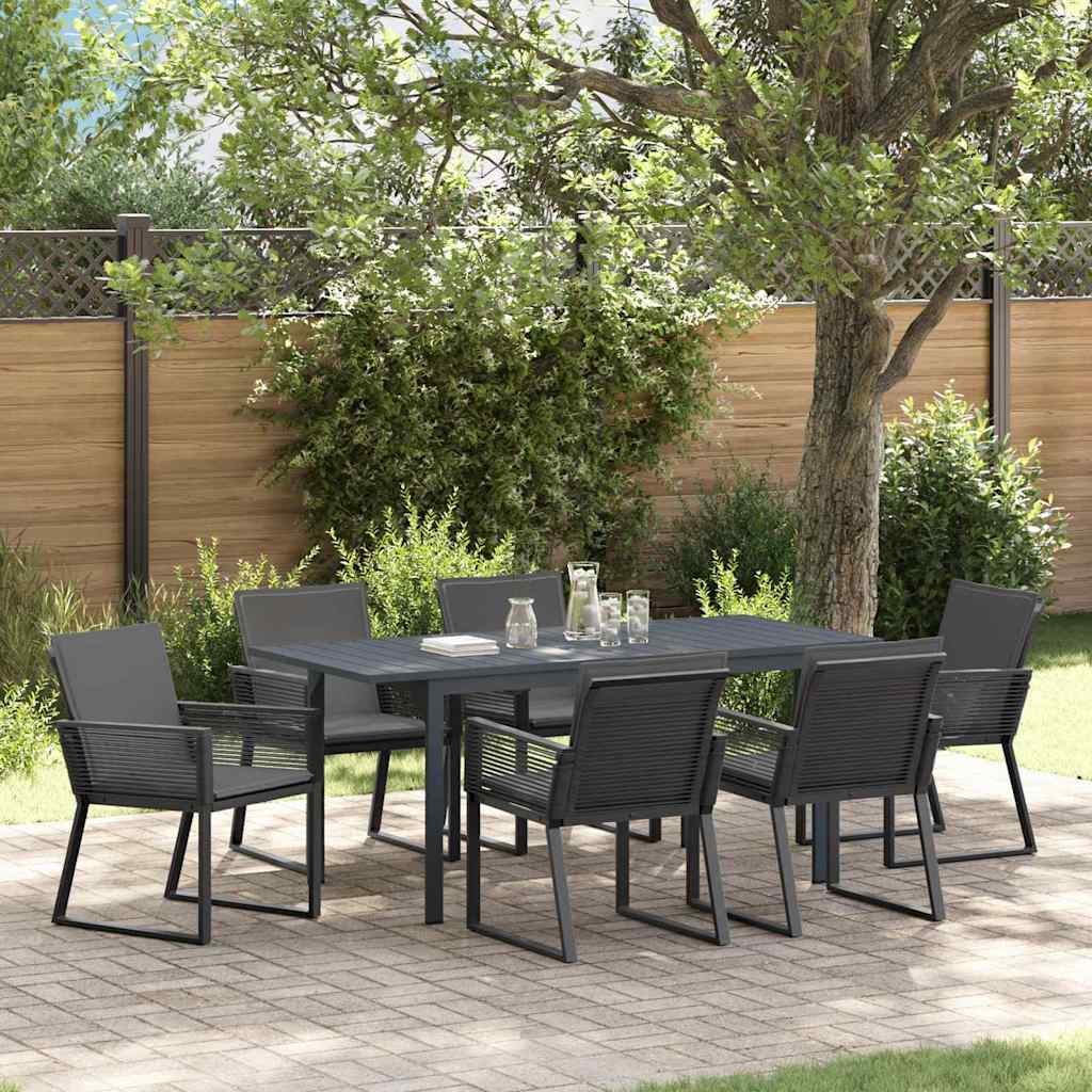 vidaXL Tuin Eettafel Set 7 pcs Zwart poly rattan