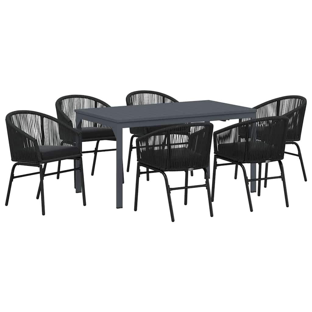 vidaXL Tuin Eettafel Set 7 pcs Zwart poly rattan