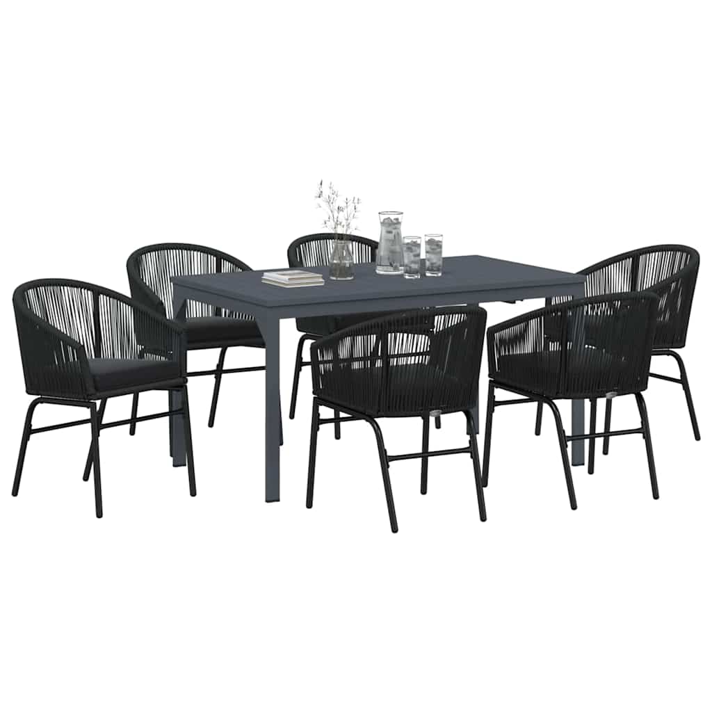 vidaXL Tuin Eettafel Set 7 pcs Zwart poly rattan