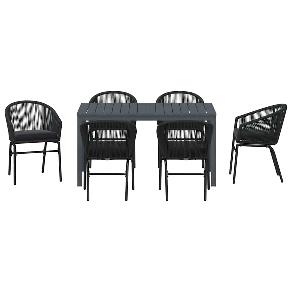 vidaXL Tuin Eettafel Set 7 pcs Zwart poly rattan