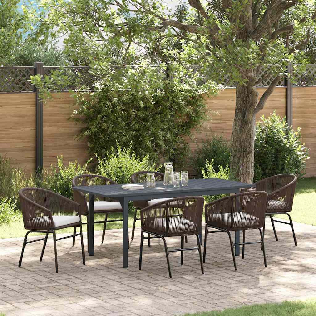 vidaXL Tuin Eettafel Set 7 pcs Zwart poly rattan