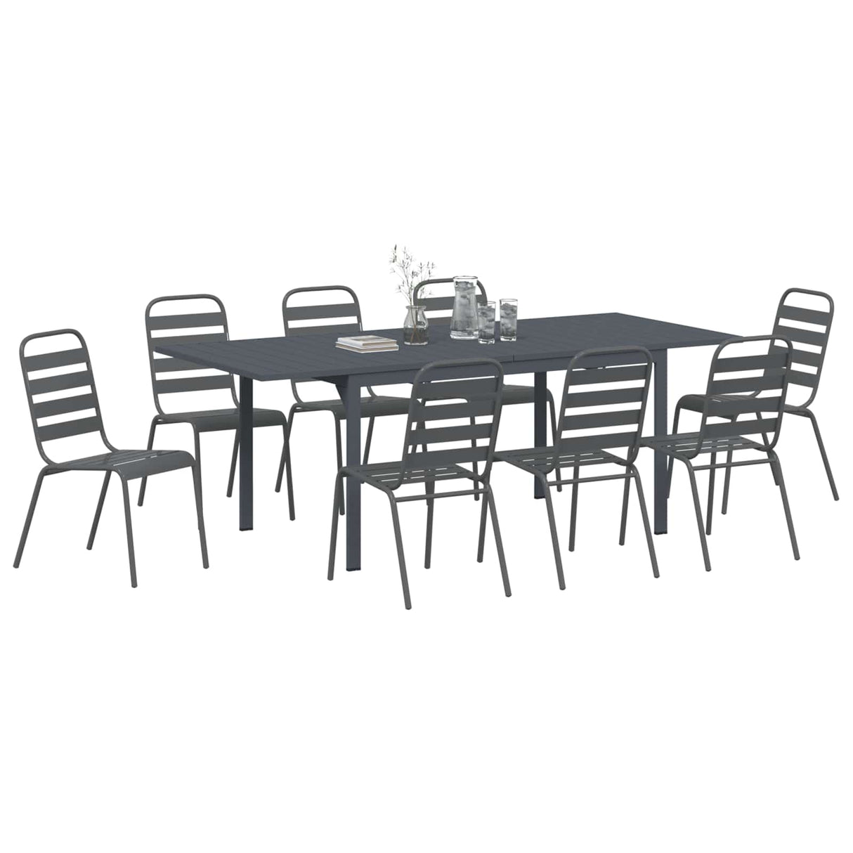 vidaXL Tuin Eettafel Set 9 pcs Antraciet Poedergecoat staal