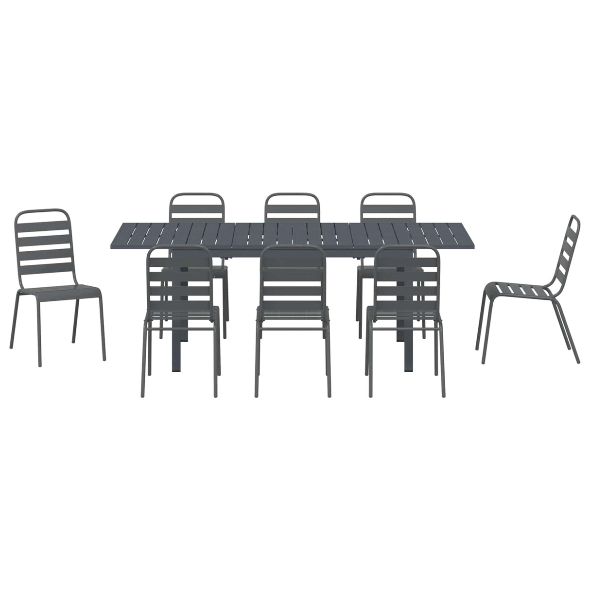 vidaXL Tuin Eettafel Set 9 pcs Antraciet Poedergecoat staal