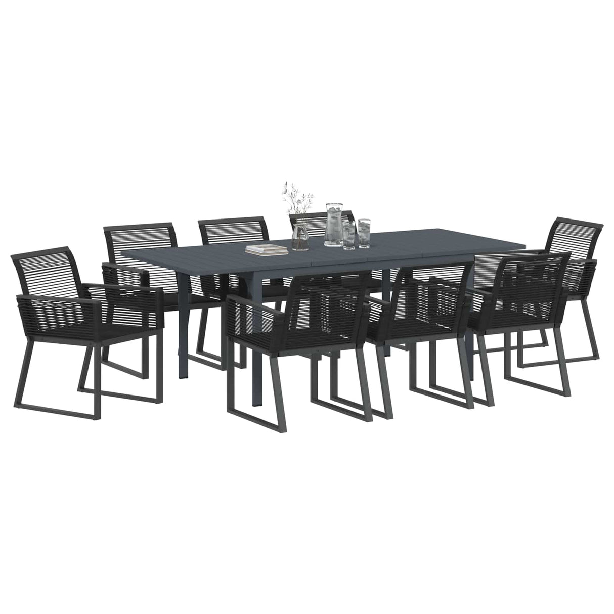 vidaXL Garden Dining Set 9 pcs Black poly rattan