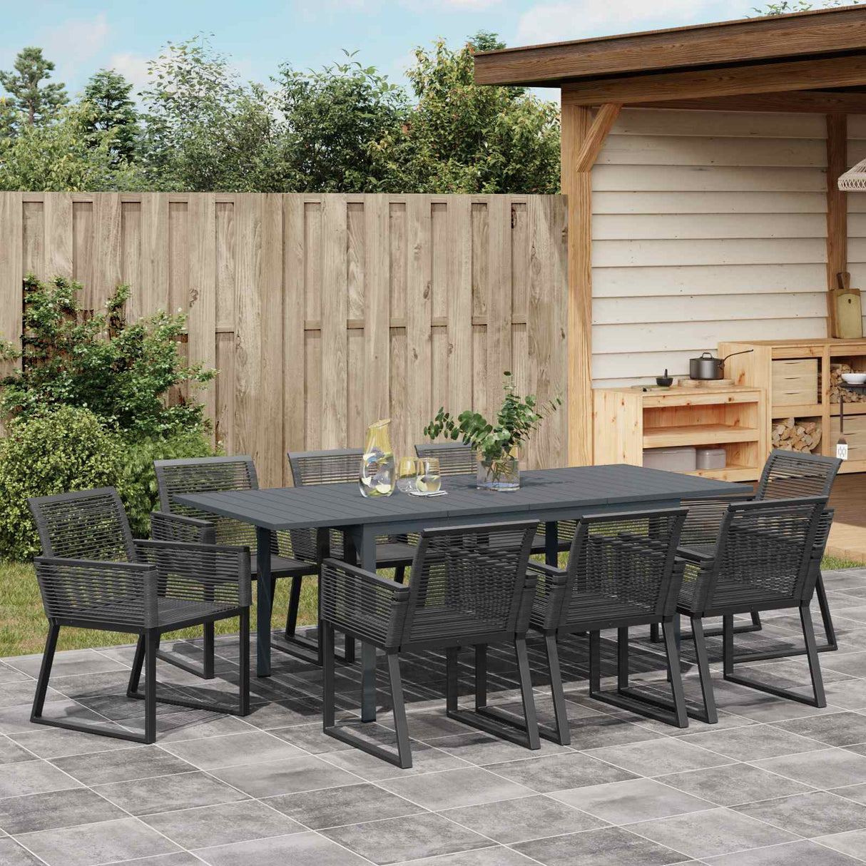 vidaXL Garden Dining Set 9 pcs Black poly rattan