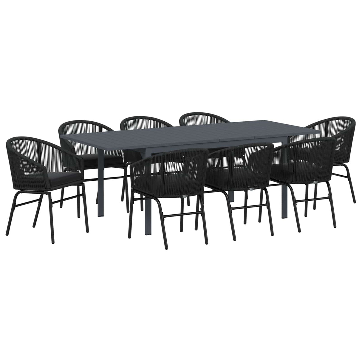 vidaXL Tuin Eettafel Set 9 pcs Zwart poly rattan