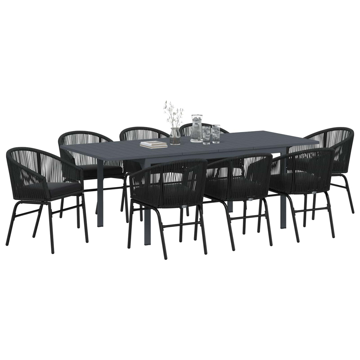 vidaXL Tuin Eettafel Set 9 pcs Zwart poly rattan