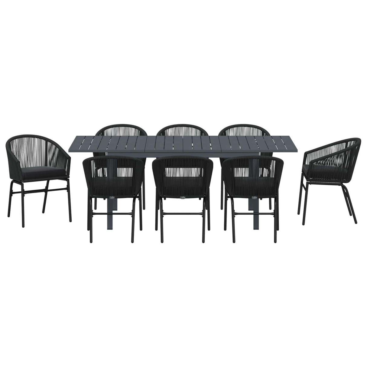 vidaXL Tuin Eettafel Set 9 pcs Zwart poly rattan