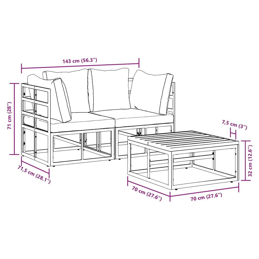 vidaXL Tuinbank Set 3 pcs Zwart Metaal