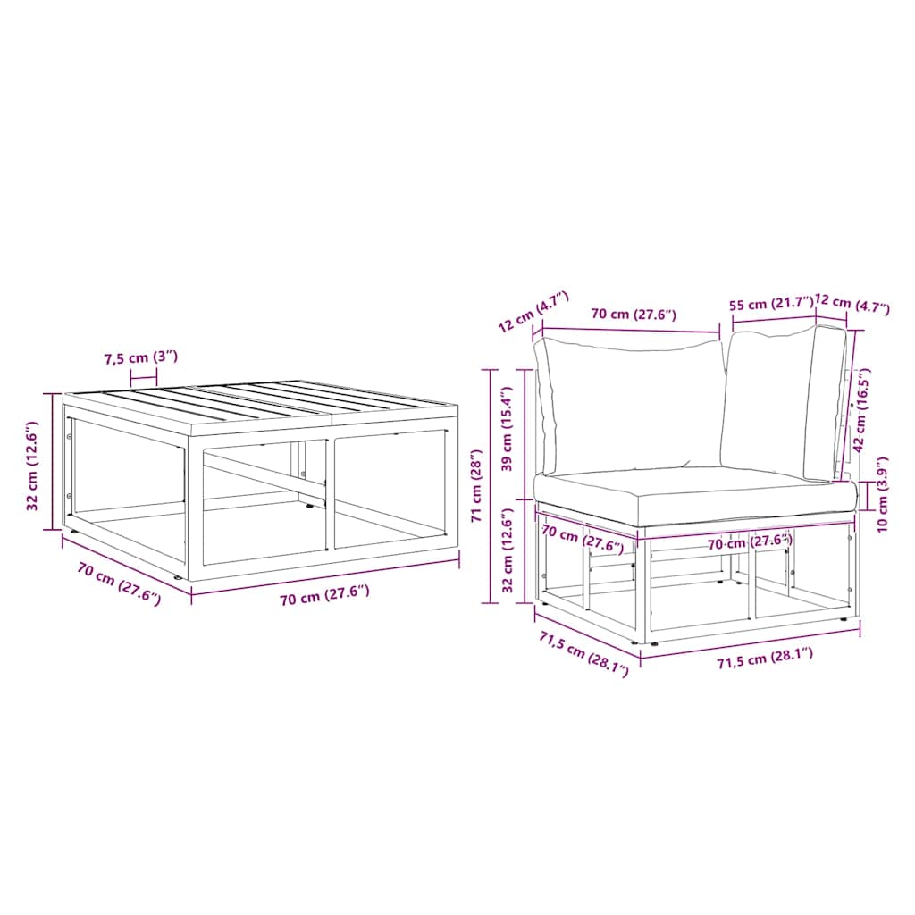 vidaXL Tuinbank Set 3 pcs Zwart Metaal