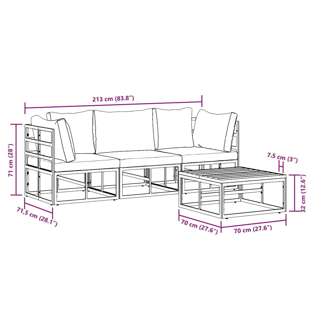 vidaXL Tuinbank Set 4 pcs Zwart Metaal