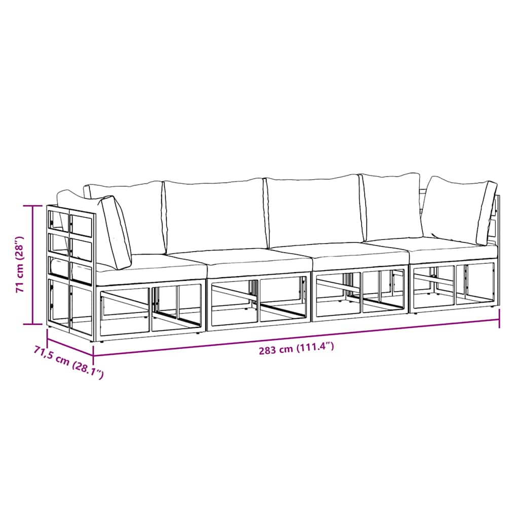 vidaXL Tuinbank Set 4 pcs Zwart Metaal