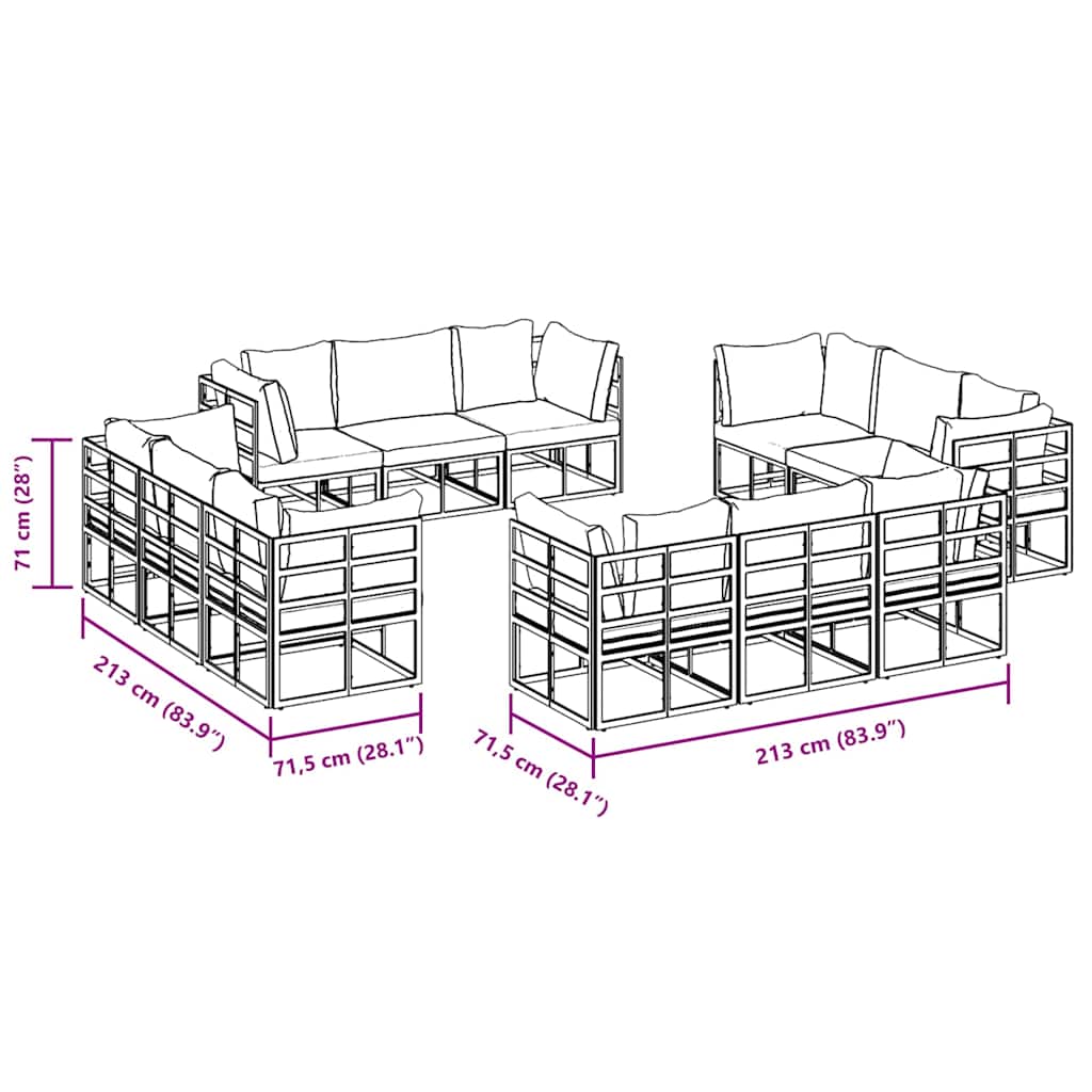 vidaXL Garden Bench Set 12 pcs Black Metal