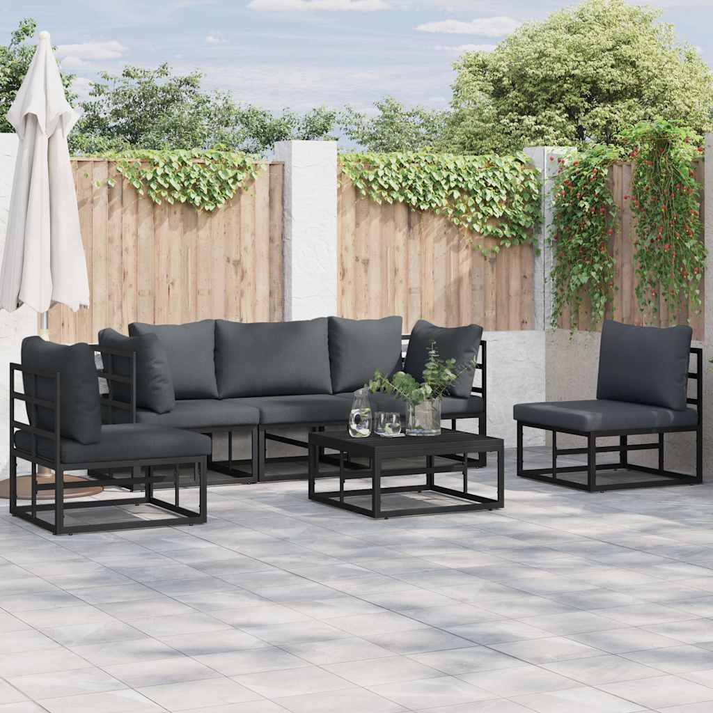 vidaXL Tuinbank Set met kussen 5 pcs Zwart Aluminium