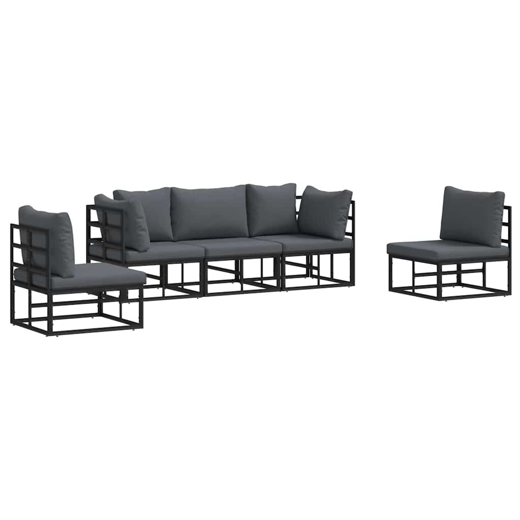 vidaXL Tuinbank Set met kussen 5 pcs Zwart Aluminium