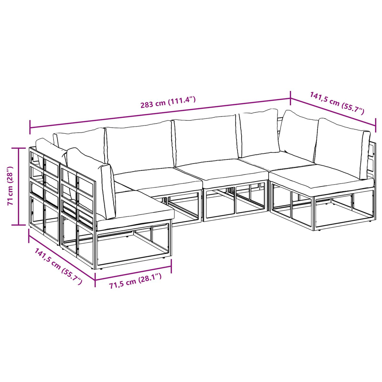 vidaXL Tuinbank Set met kussen 6 pcs Zwart Aluminium