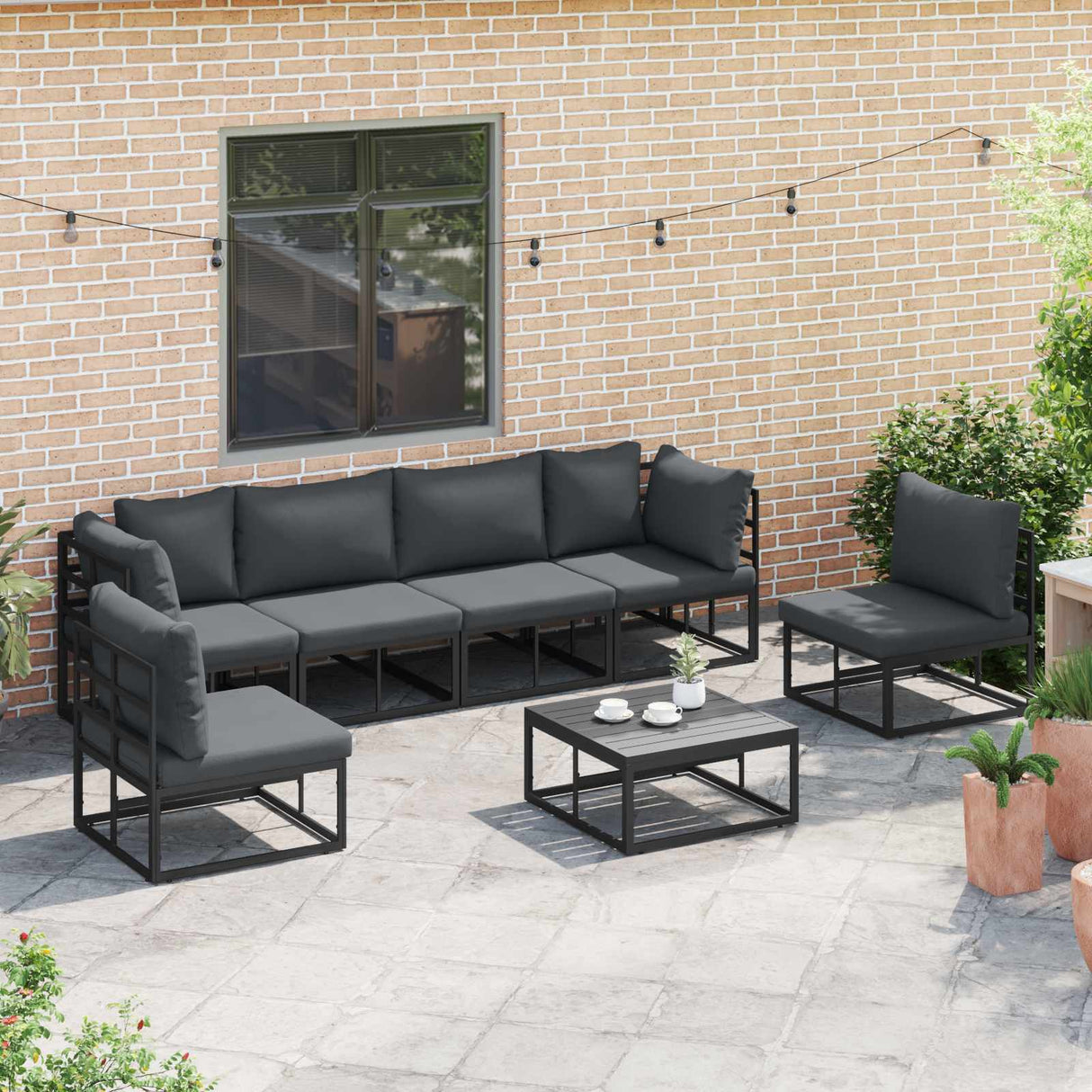 vidaXL Tuinbank Set met kussen 6 pcs Zwart Aluminium
