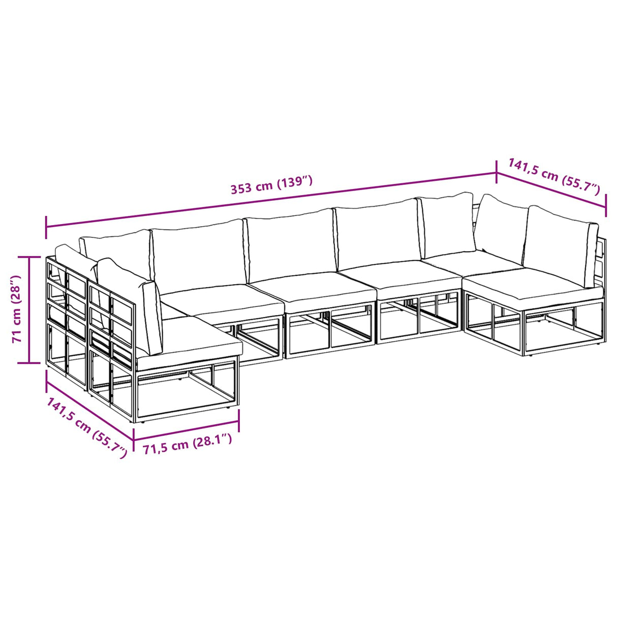 vidaXL Tuinbank Set met kussen 7 pcs Zwart Aluminium