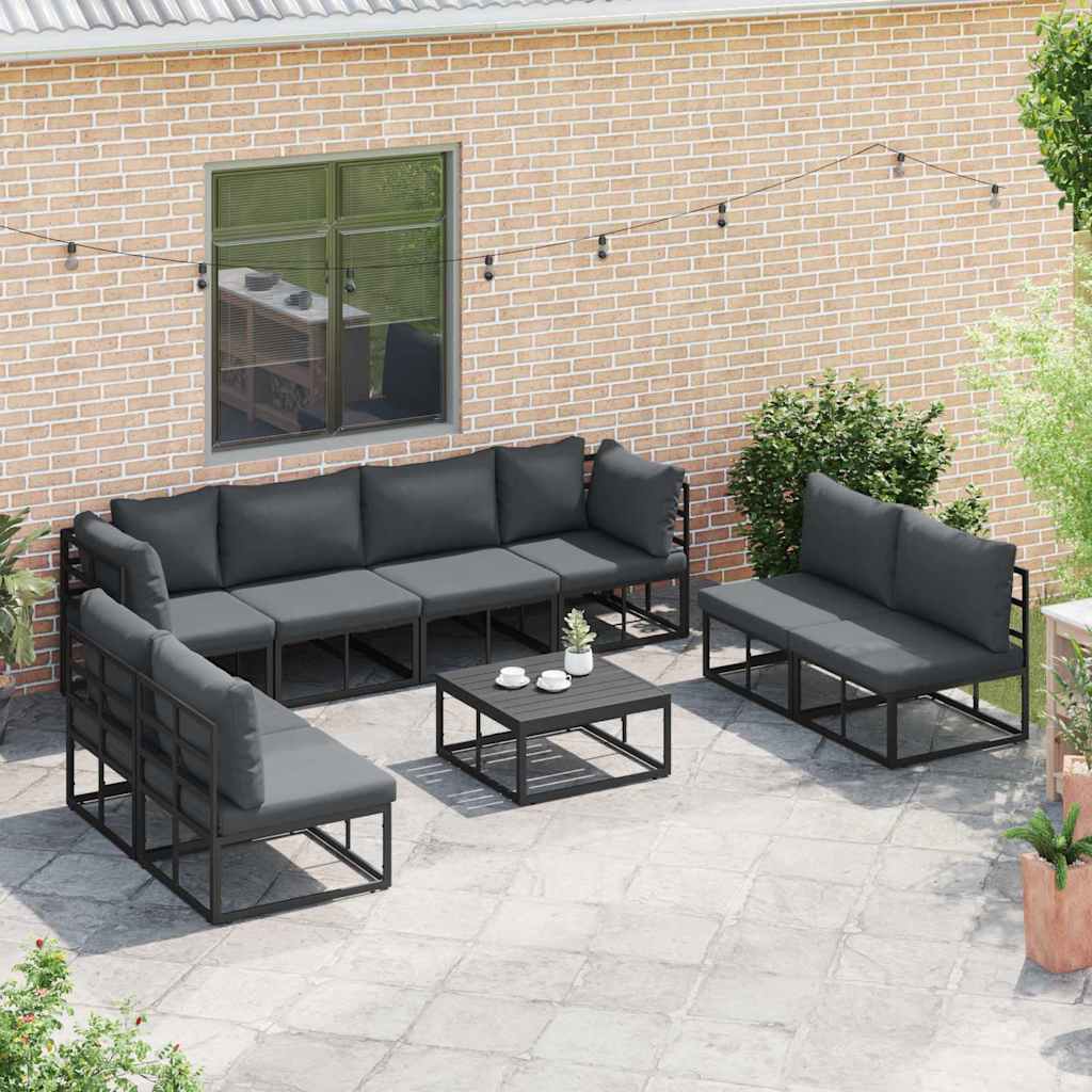 vidaXL Tuinbank Set met kussen 8 pcs Zwart Aluminium