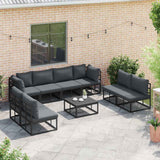 vidaXL Tuinbank Set met kussen 8 pcs Zwart Aluminium