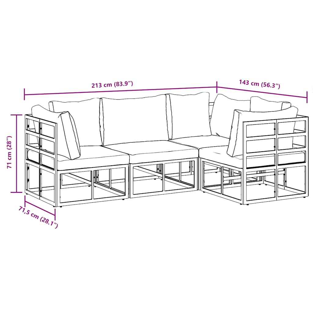 vidaXL Tuinbank Set met kussen 4 pcs Zwart Aluminium