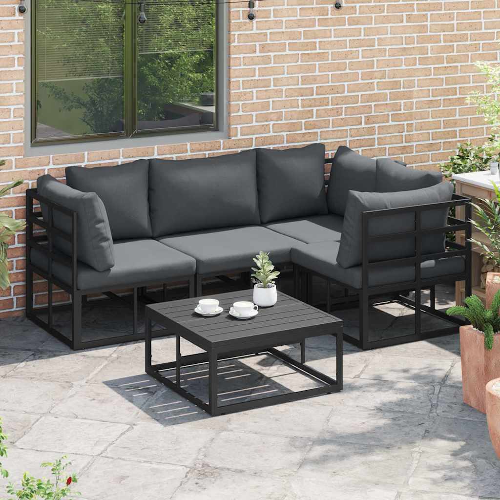 vidaXL Tuinbank Set met kussen 4 pcs Zwart Aluminium