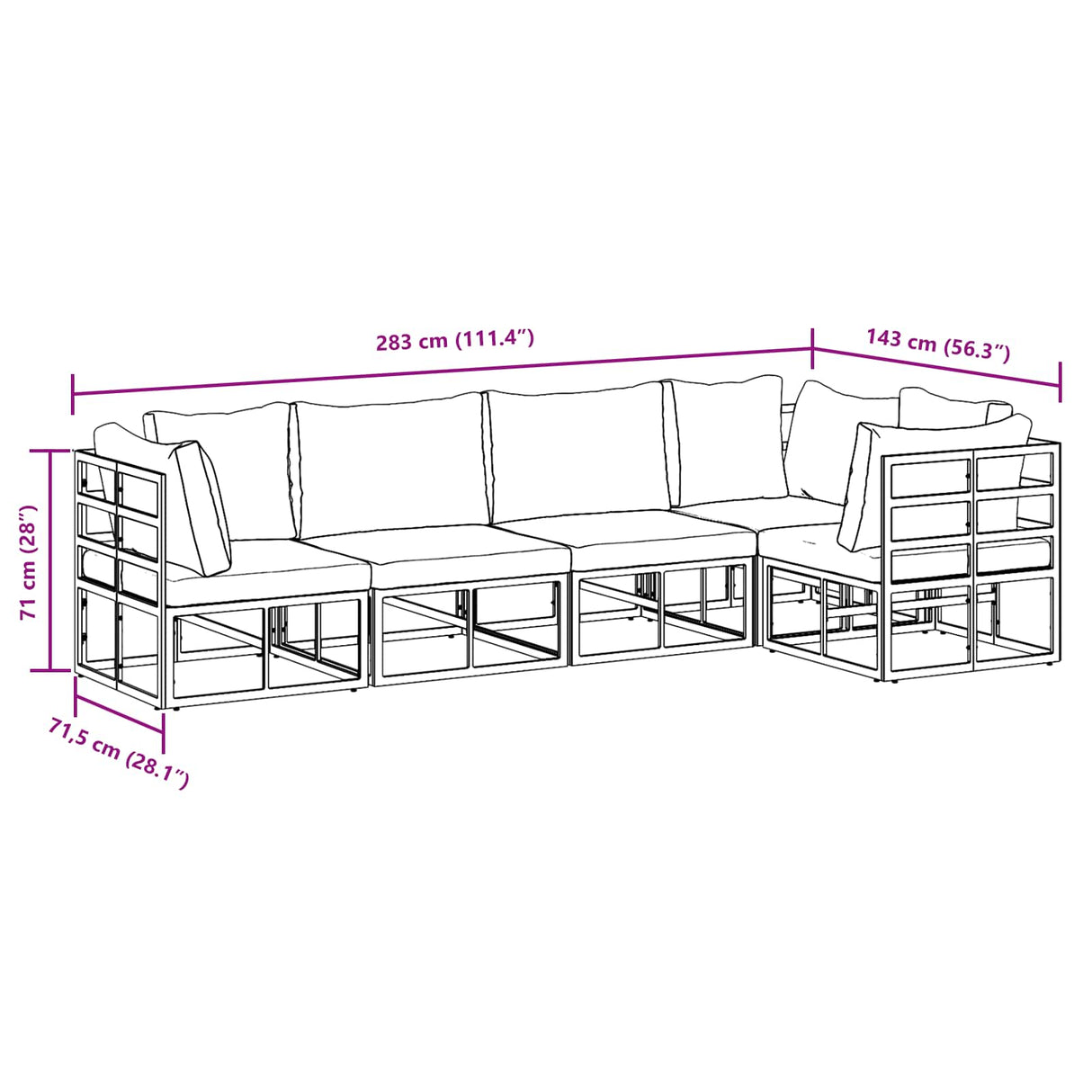 vidaXL Tuinbank Set met kussen 5 pcs Zwart Aluminium