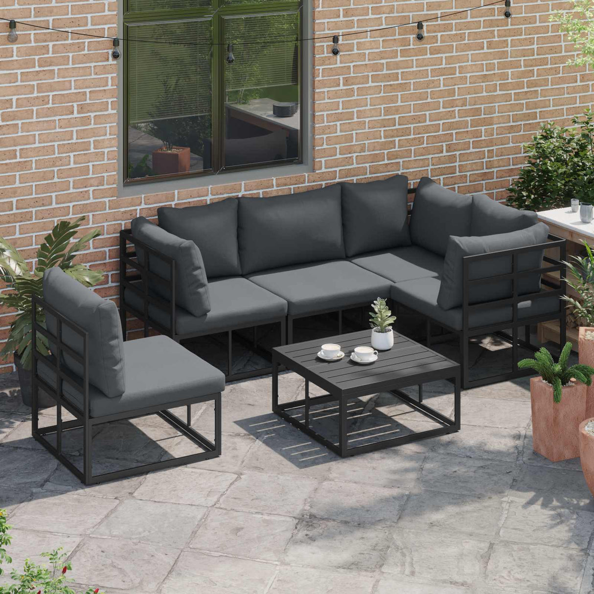 vidaXL Tuinbank Set met kussen 5 pcs Zwart Aluminium