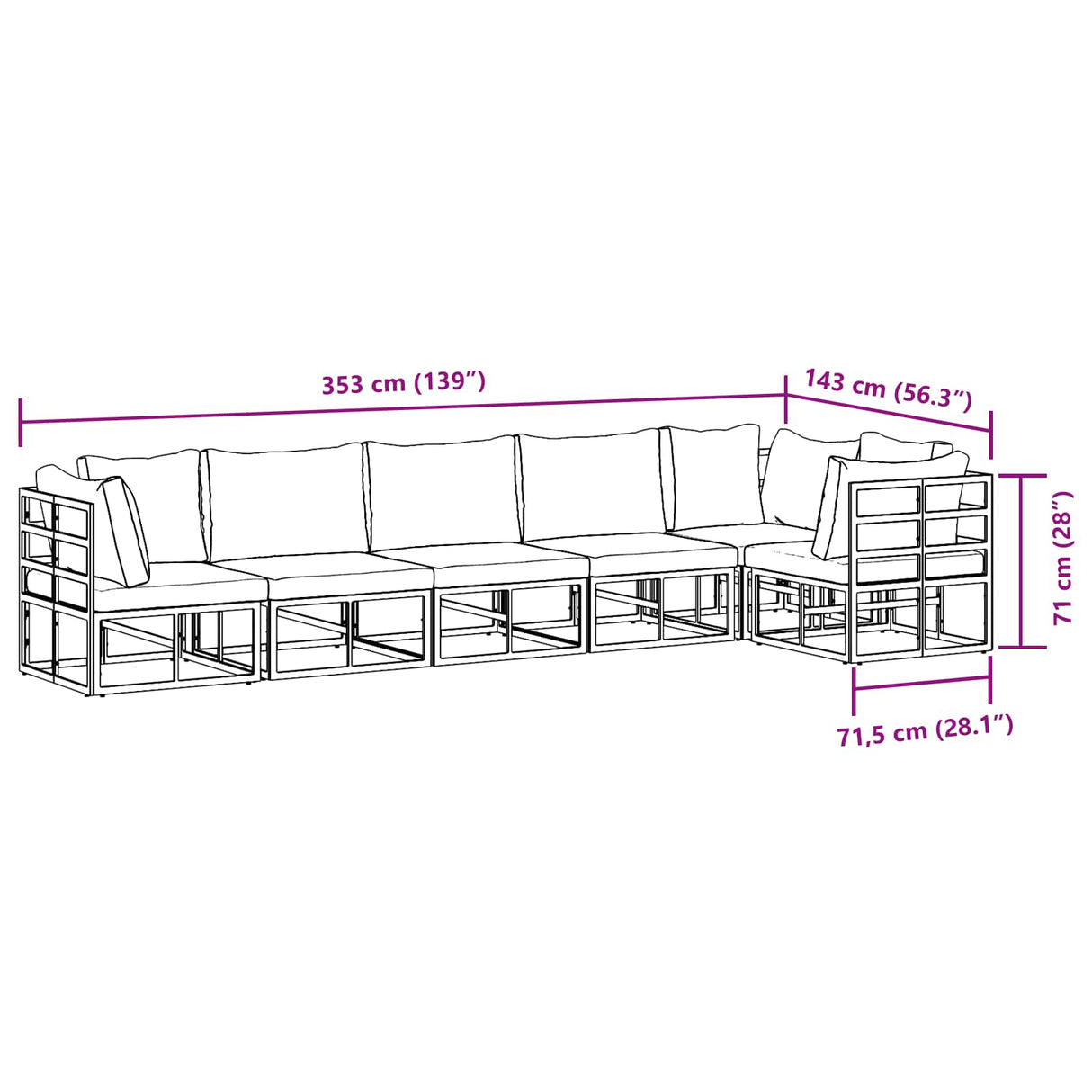 vidaXL Tuinbank Set met kussen 6 pcs Zwart Aluminium