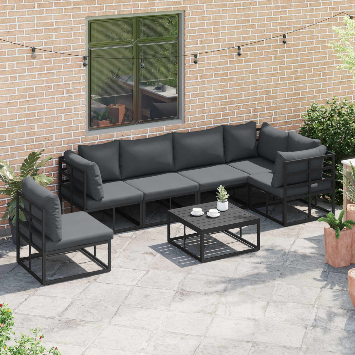 vidaXL Tuinbank Set met kussen 6 pcs Zwart Aluminium