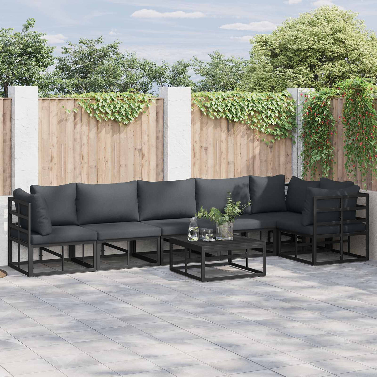 vidaXL Tuinbank Set met kussen 6 pcs Zwart Aluminium