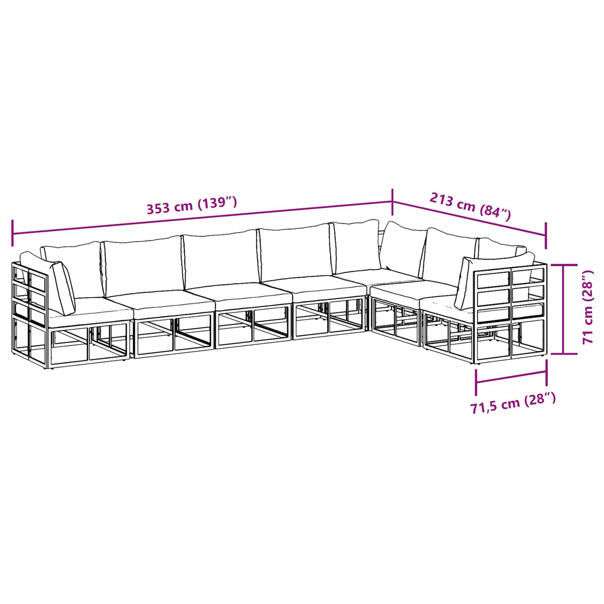 vidaXL Tuinbank Set met kussen 7 pcs