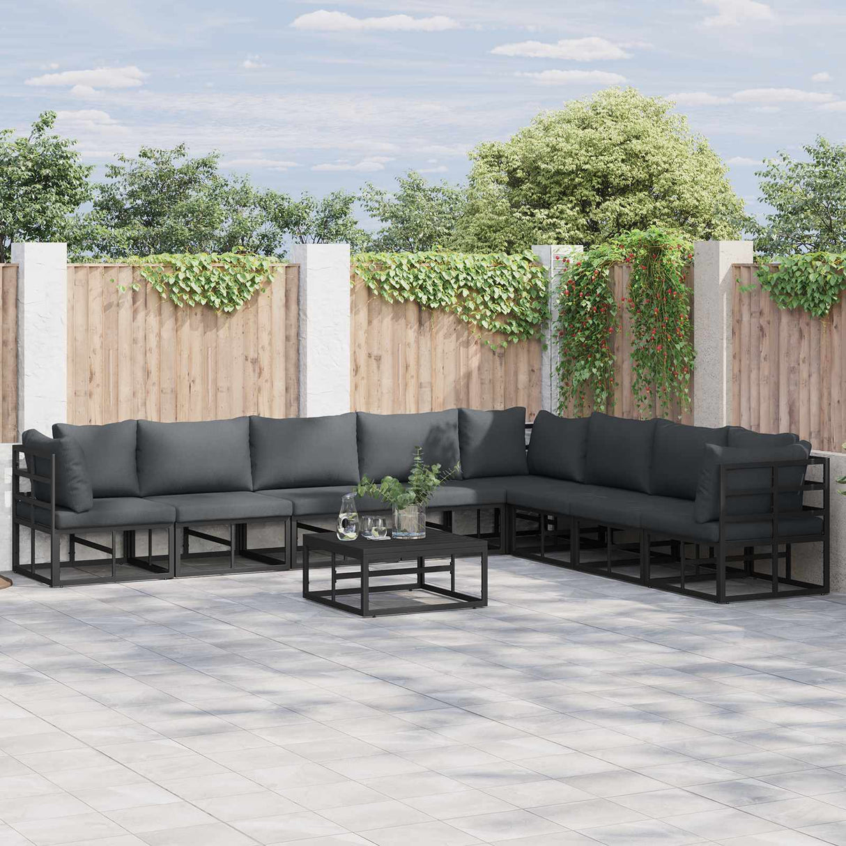 vidaXL Tuinbank Set met kussen 8 pcs Zwart Aluminium