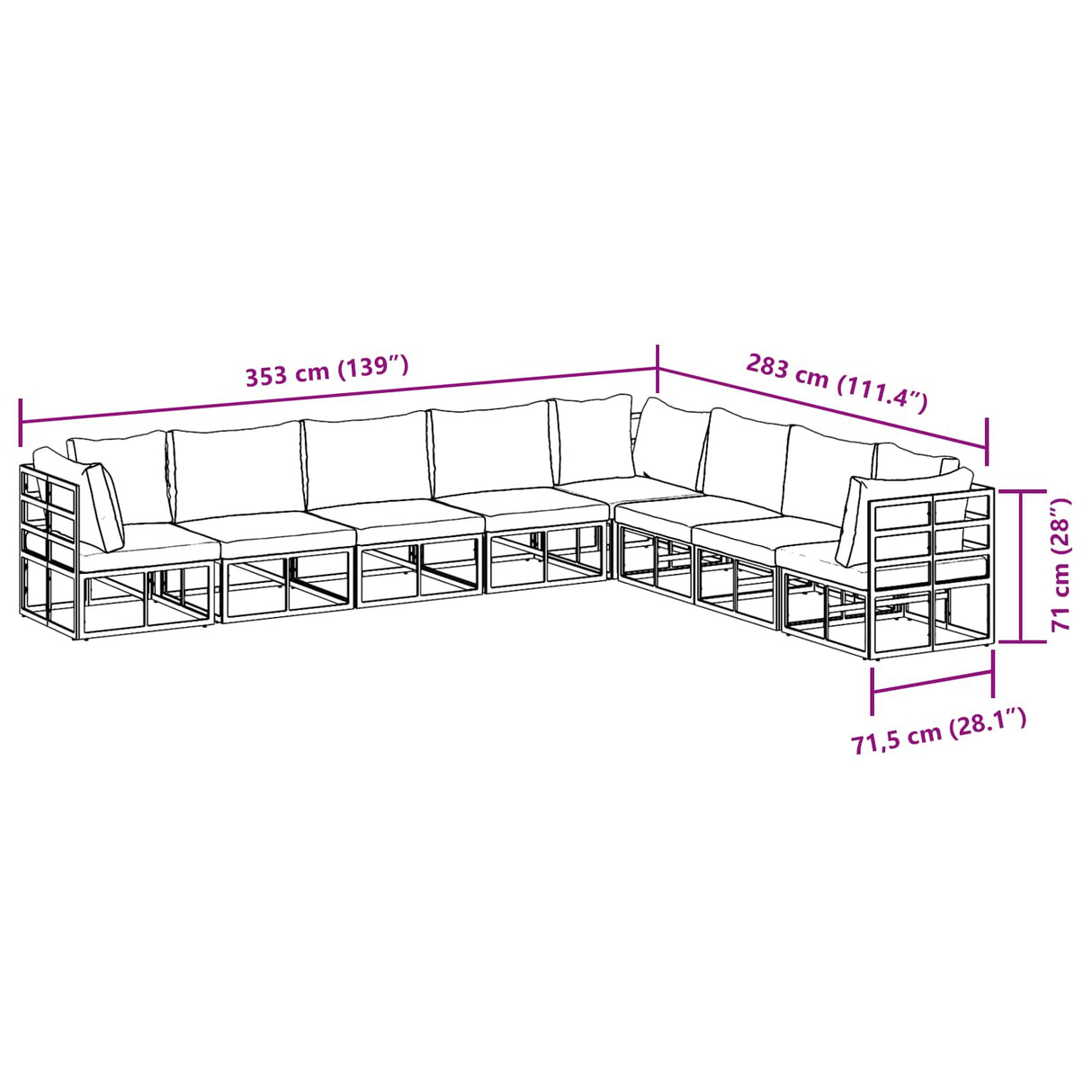 vidaXL Tuinbank Set met kussen 8 pcs Zwart Aluminium
