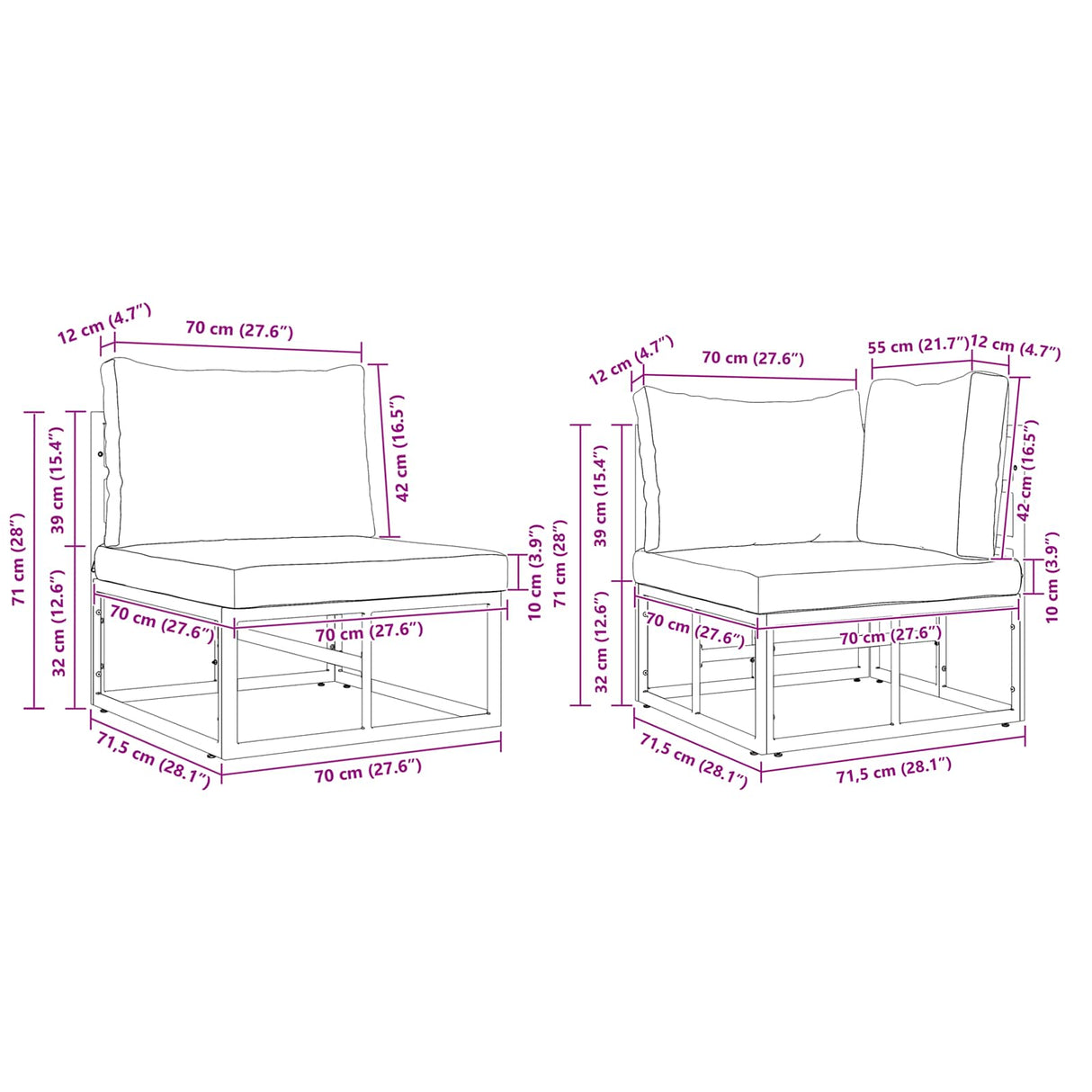 vidaXL Tuinbank Set met kussen 8 pcs Zwart Aluminium