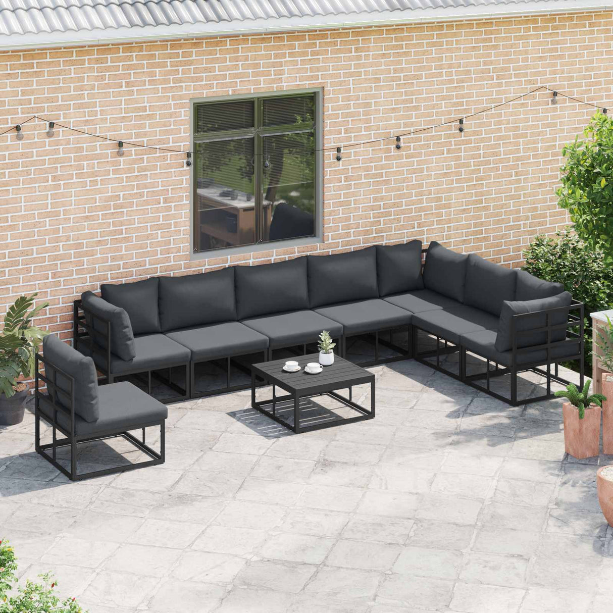 vidaXL Tuinbank Set met kussen 8 pcs Zwart Aluminium