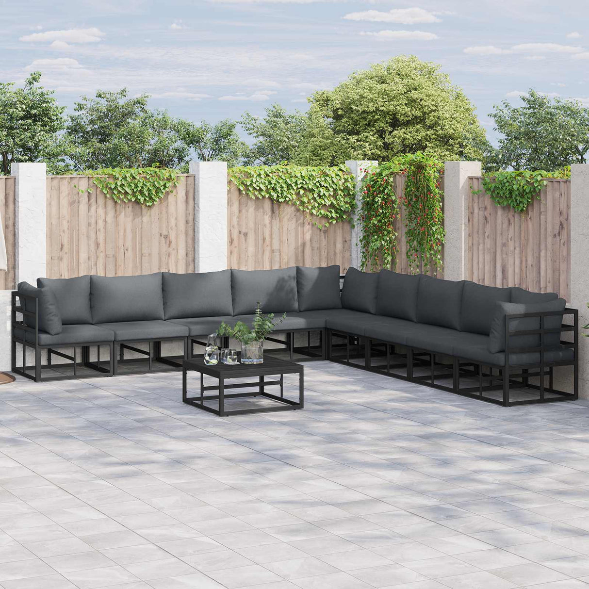 vidaXL Tuinbank Set met kussen 9 pcs Zwart Aluminium