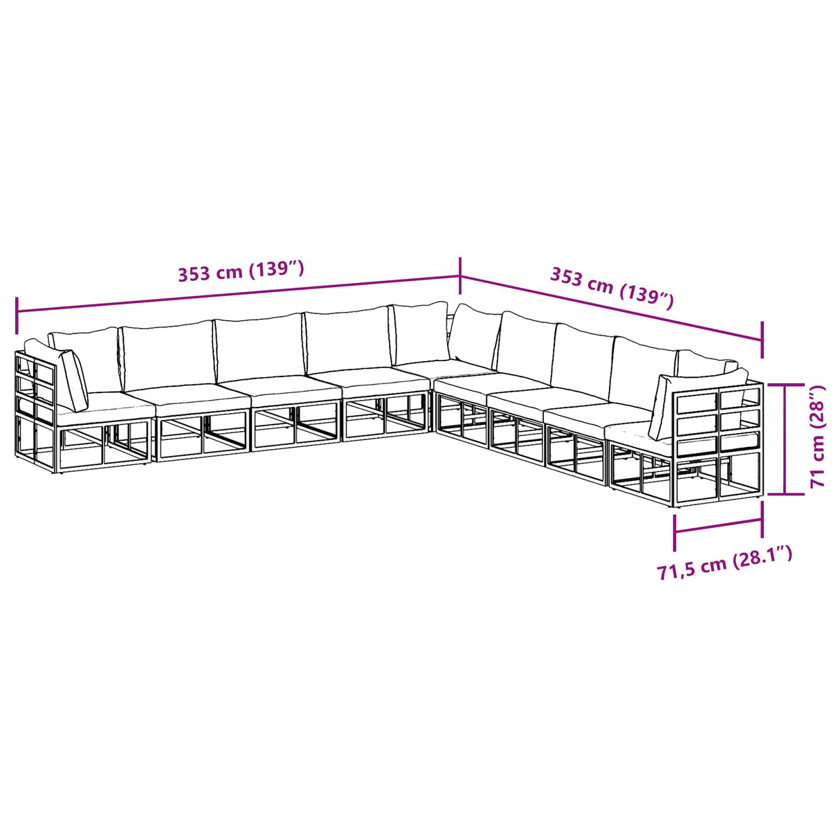 vidaXL Tuinbank Set met kussen 9 pcs Zwart Aluminium