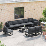 vidaXL Tuinbank Set met kussen 9 pcs Zwart Aluminium