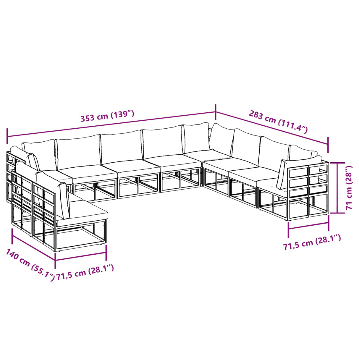 vidaXL Garden Sofa Set with Cushions 10 pcs Black Aluminium
