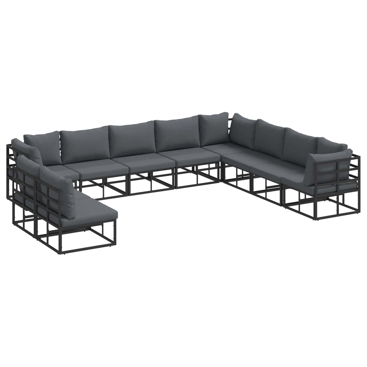 vidaXL Garden Sofa Set with Cushions 10 pcs Black Aluminium