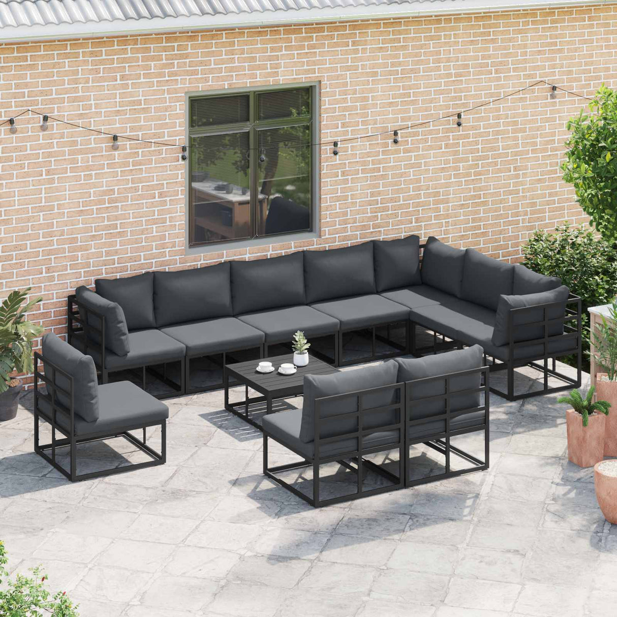 vidaXL Garden Sofa Set with Cushions 10 pcs Black Aluminium