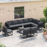 vidaXL Garden Sofa Set with Cushions 10 pcs Black Aluminium