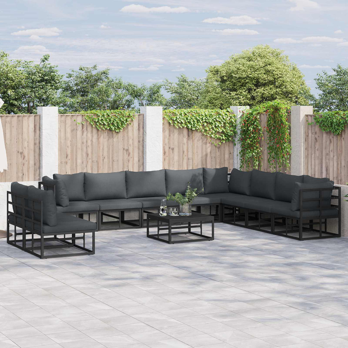 vidaXL Garden Sofa Set with Cushions 10 pcs Black Aluminium