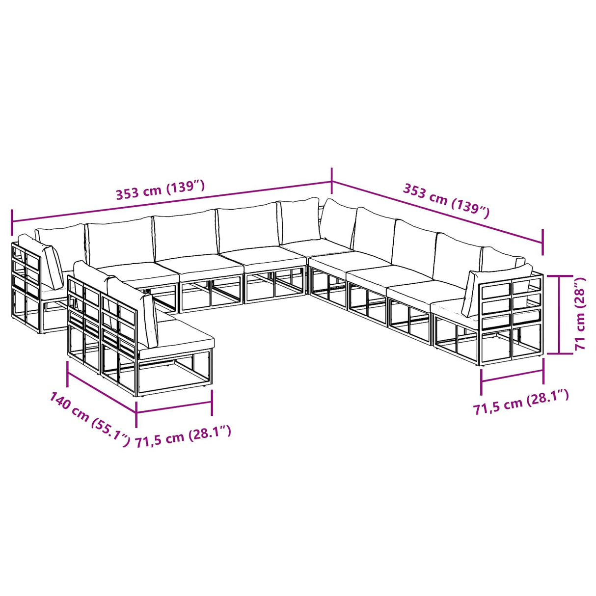 vidaXL Garden Sofa Set with Cushions 11 pcs Black Aluminium