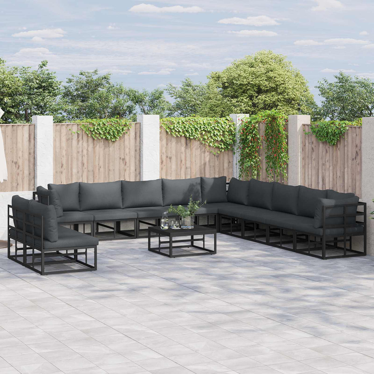 vidaXL Garden Sofa Set with Cushions 11 pcs Black Aluminium