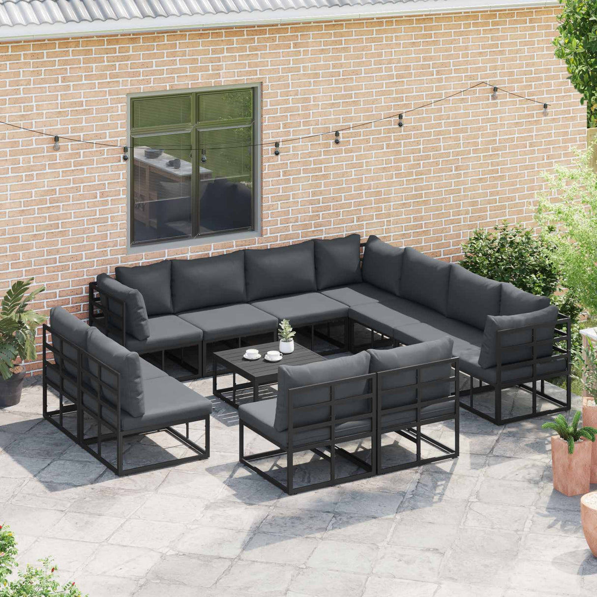 vidaXL Garden Sofa Set with Cushions 11 pcs Black Aluminium