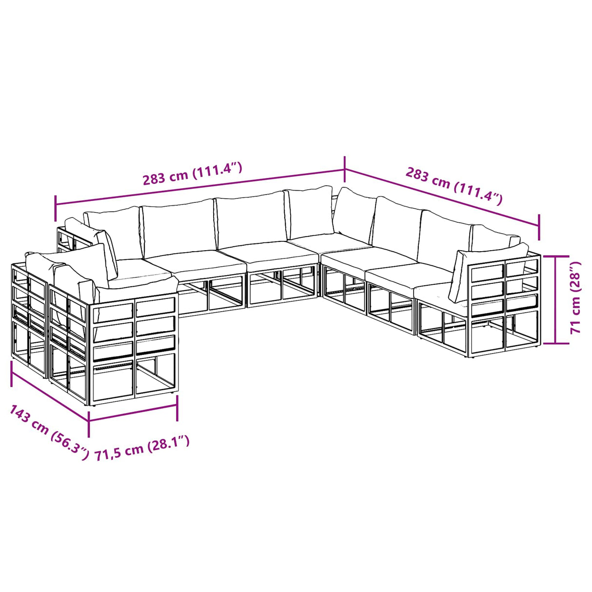 vidaXL Tuinbank Set met kussen 9 pcs Zwart Aluminium