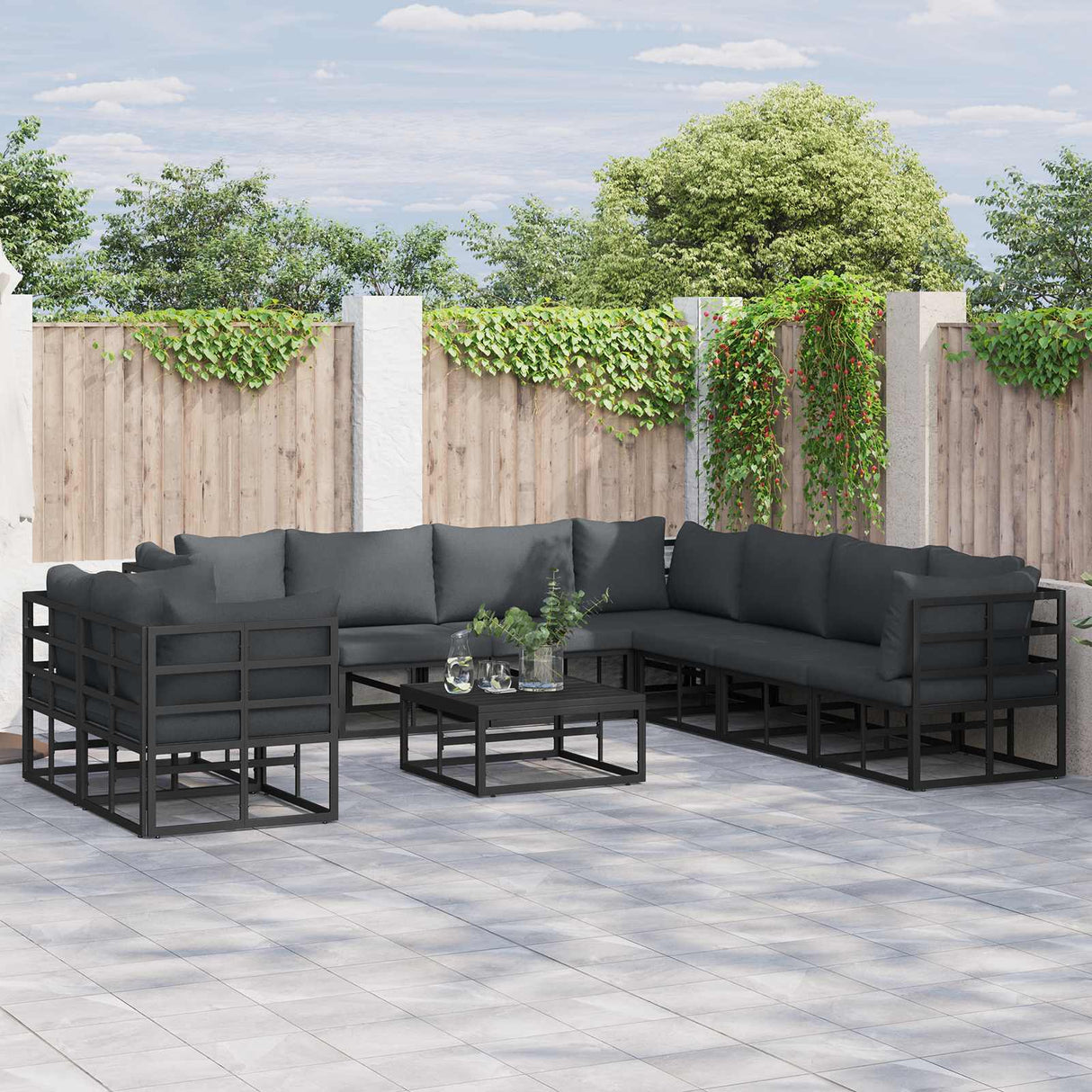 vidaXL Tuinbank Set met kussen 9 pcs Zwart Aluminium