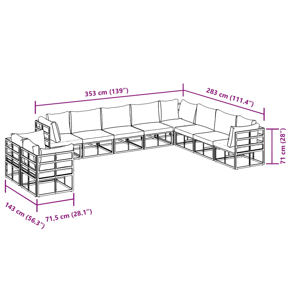 vidaXL Garden Sofa Set with Cushions 10 pcs Black Aluminium